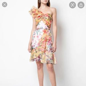 Marchesa One Shoulder Printed Dress